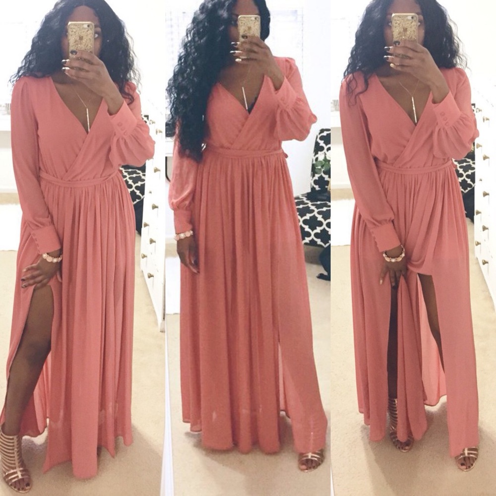 Love Culture Rose Double Split Chiffon Dress